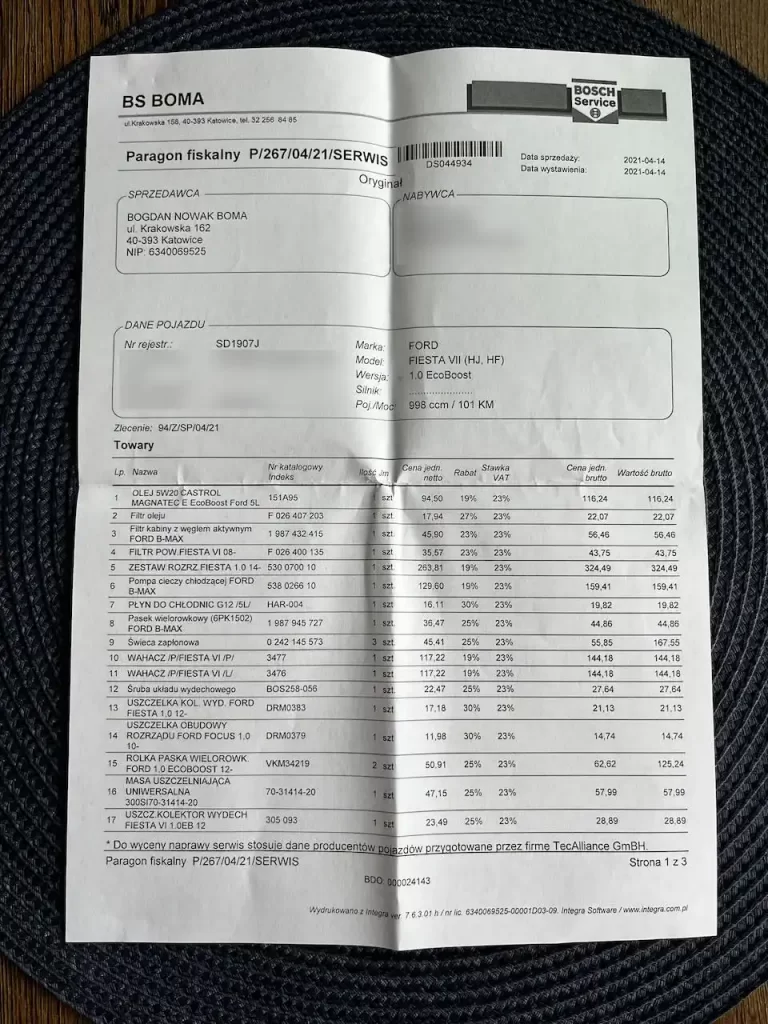 Serwis z wymianą rozrządu Fiesta MK7 1,0ecoboost