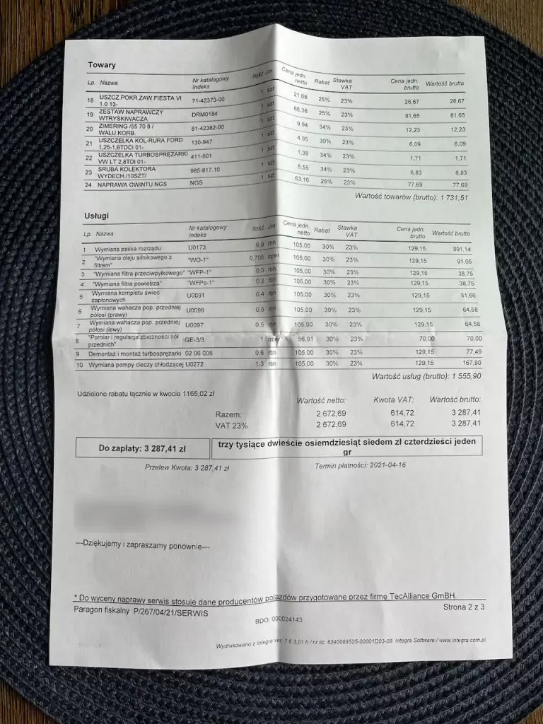 Serwis z wymianą rozrządu Fiesta MK7 1,0ecoboost