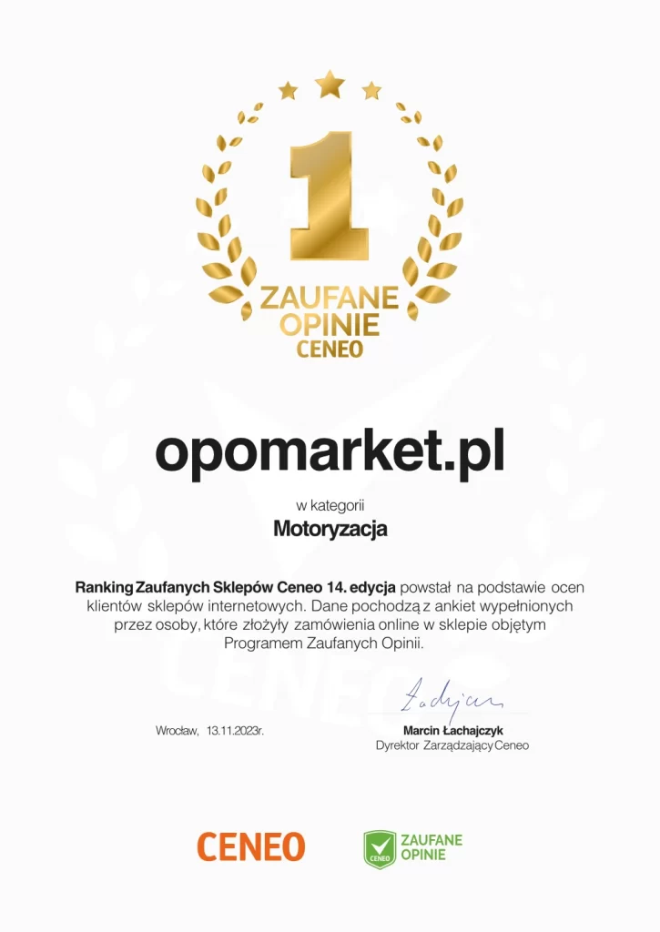 dyplom zaufane opinie motoryzacja opomarket.pl